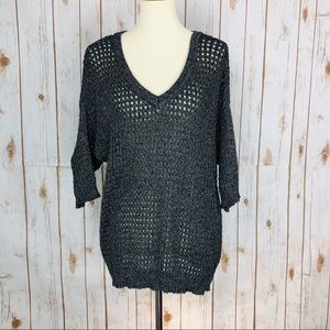 Torrid Black Silver Metallic Open Knit Sweater Top